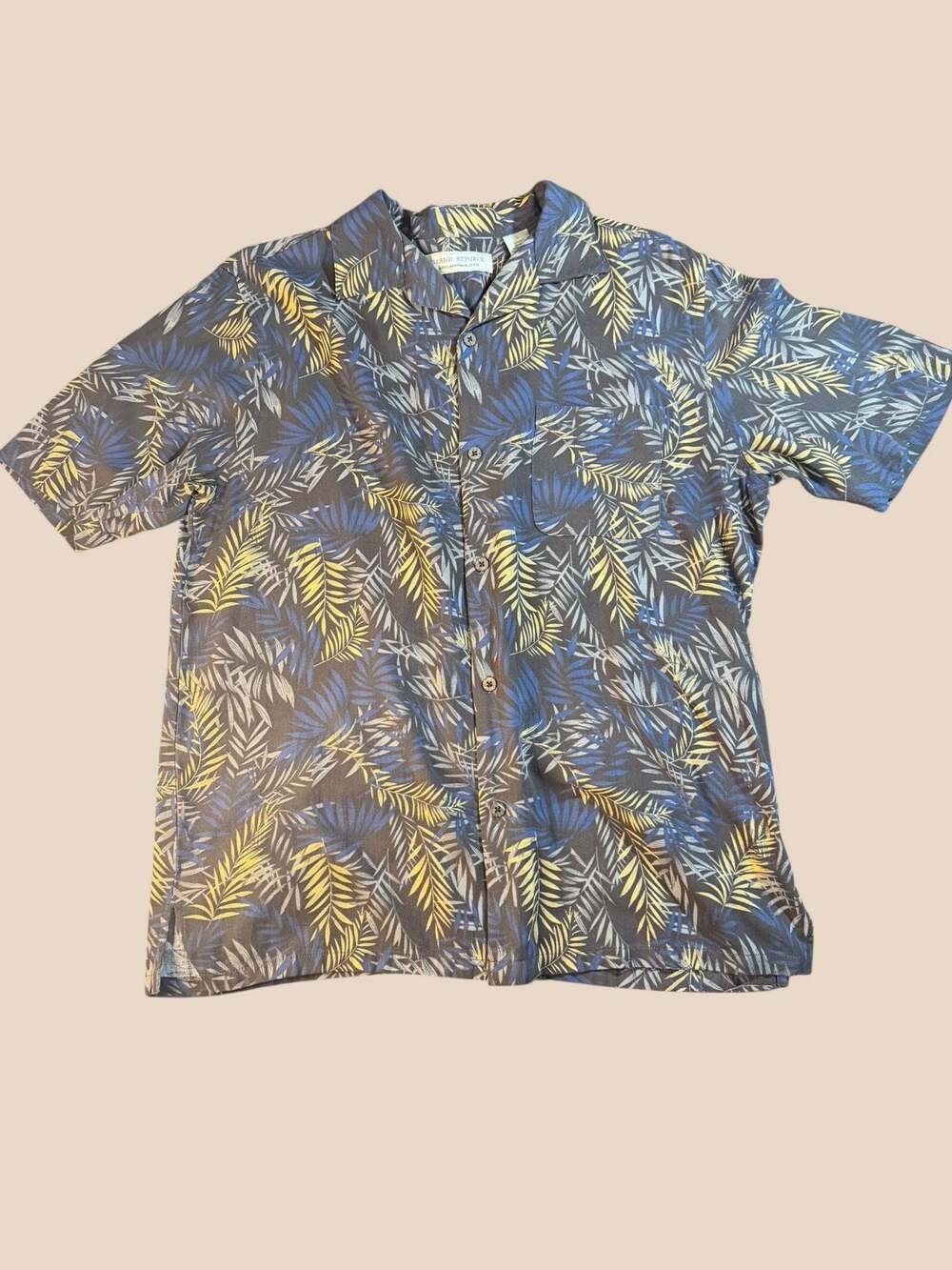 Island Republic Mens 100% Silk Tropical Leaf Print Short Sleeve Hawaiian Shirt L